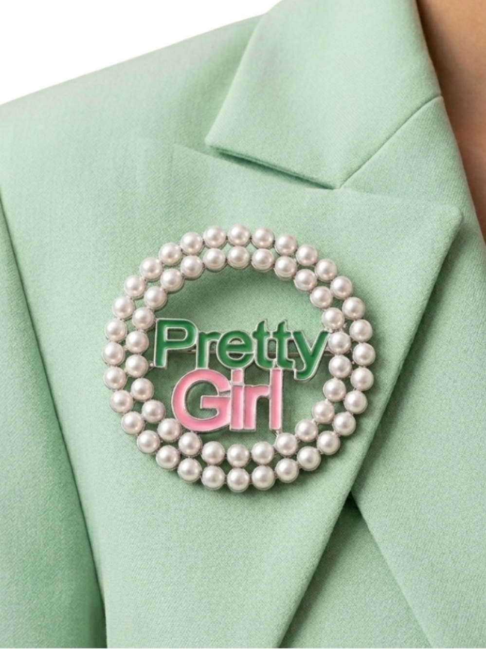 Alpha Kappa Alpha AKA Pretty Girl Round Brooch Pin NWT Pink Green Sorority Gift - Picture 7 of 7
